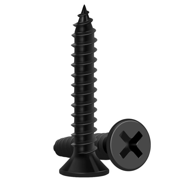 1 inch wood screws, 130 pieces - Premium flat head Phillips slotted black wood screws, self-tapping electrocoated, suitable for interior furniture, woodworking (#8 x 1)