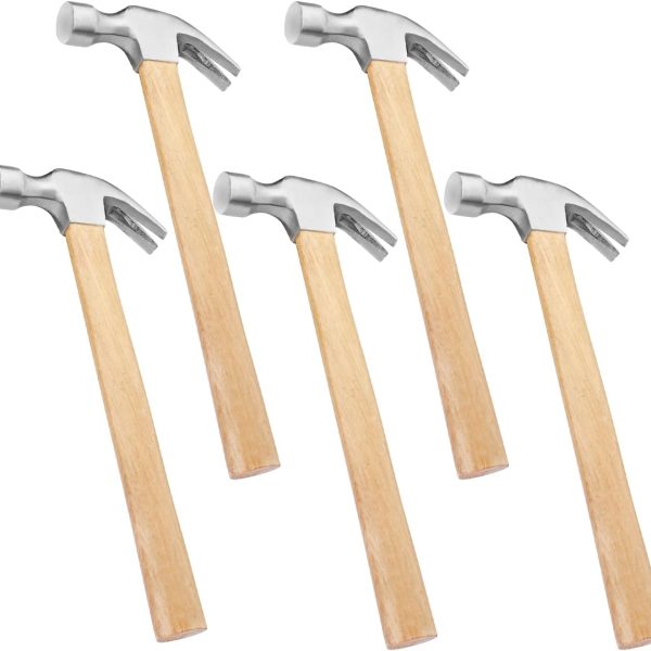 5-Pack 16 oz Claw Hammers, Wooden Handle, a great gift for a husband, father, or friend! Suitable for woodworking, repairs, and nailing.