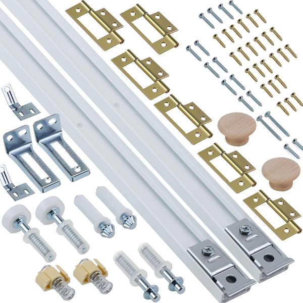 Folding Door Hardware Kit, 2-Piece Set, 36-inch Folding Wardrobe Door Track Kit, Folding Wardrobe Door Hardware Kit, Folding Door Hardware Repair and Replacement Tool Kit